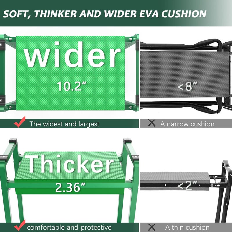 FLINTER 10.2" Wider Garden Kneeler and Seat, Heavy Duty Thick Gardening Bench for Kneeling and Seat - Garden Kneelers for Seniors, Gardening Stools for Women, Grandparents, Gardeners, Green - Image 3